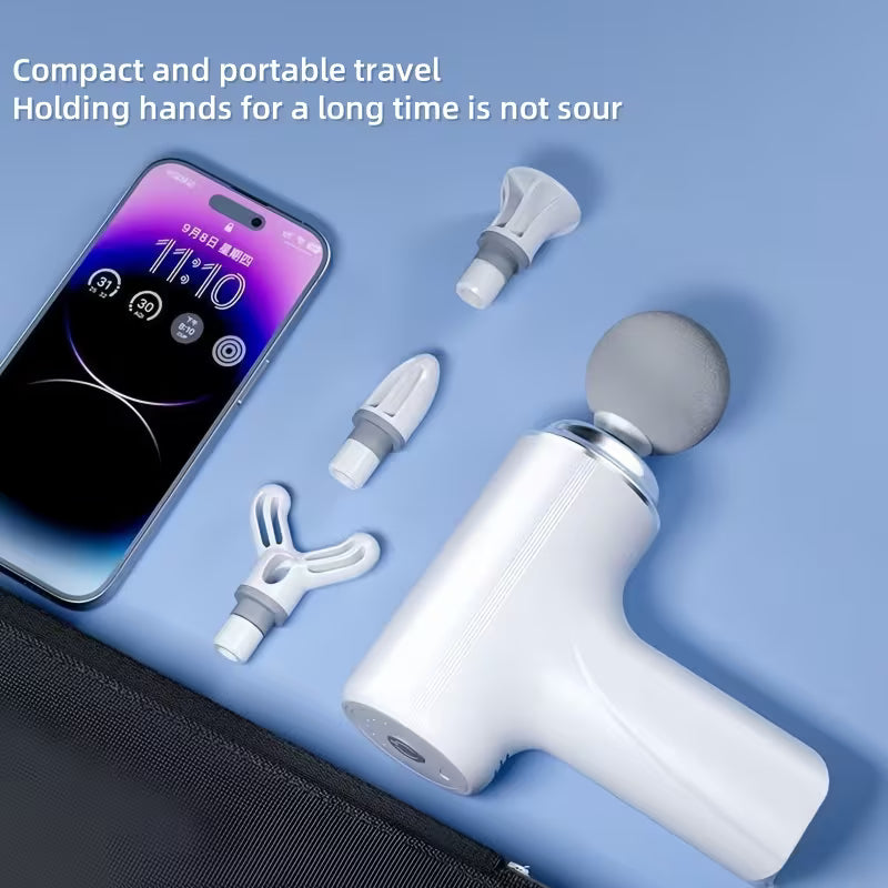 ReliveX™ Mini Deep Tissue Massage Gun – 6 Speed | 4 Therapy Heads | Type-C Fast Charging | Full Body Pain Relief Massager